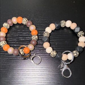 Leopard Print Beaded Bracelet keychain set